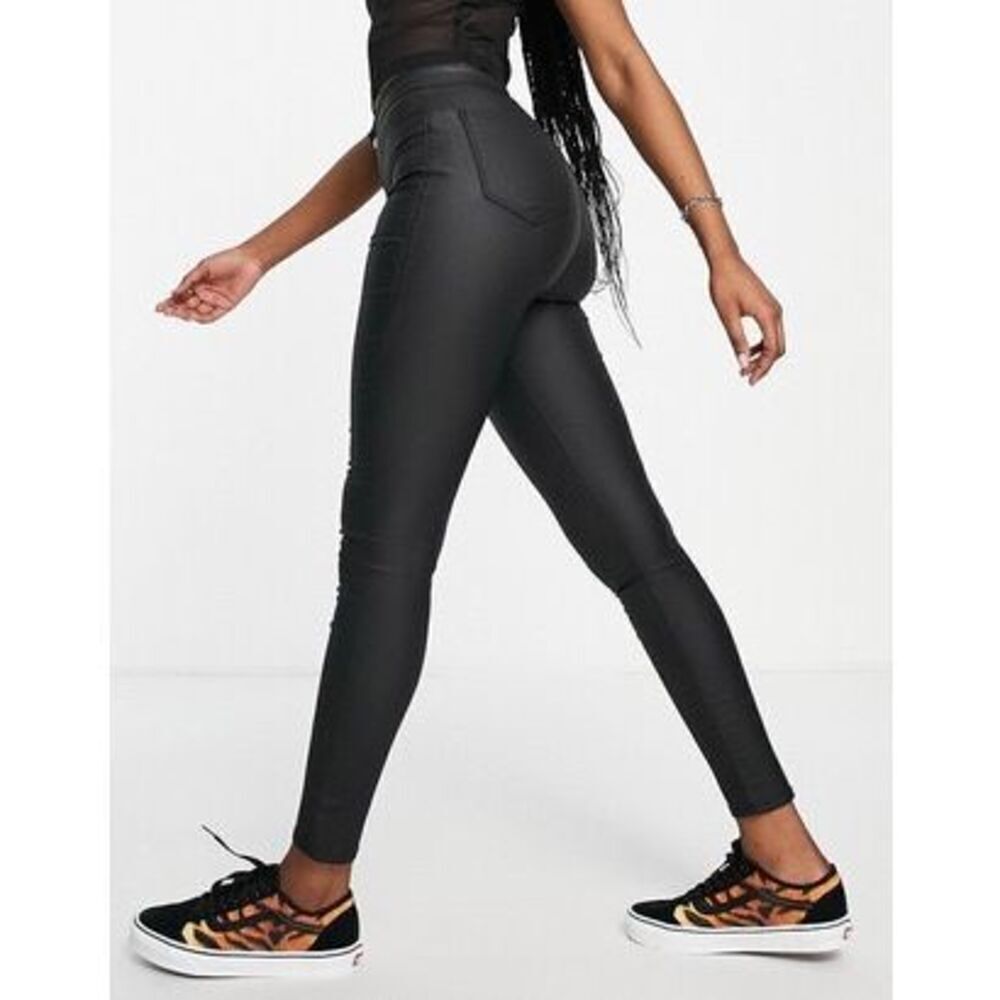 TOPSHOP | black joni coated moto petite skinny jeans 28